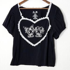 Hot Topic My Melody Kuromi Lace Heart Top Black Size 2 Kawaii Coquette